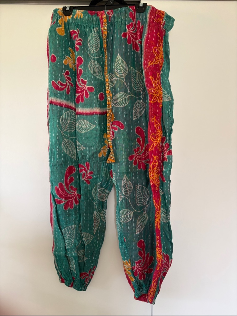 Kantha Bae She’s 1oak Patchwork Wide leg jogger Pants green & beige - one size